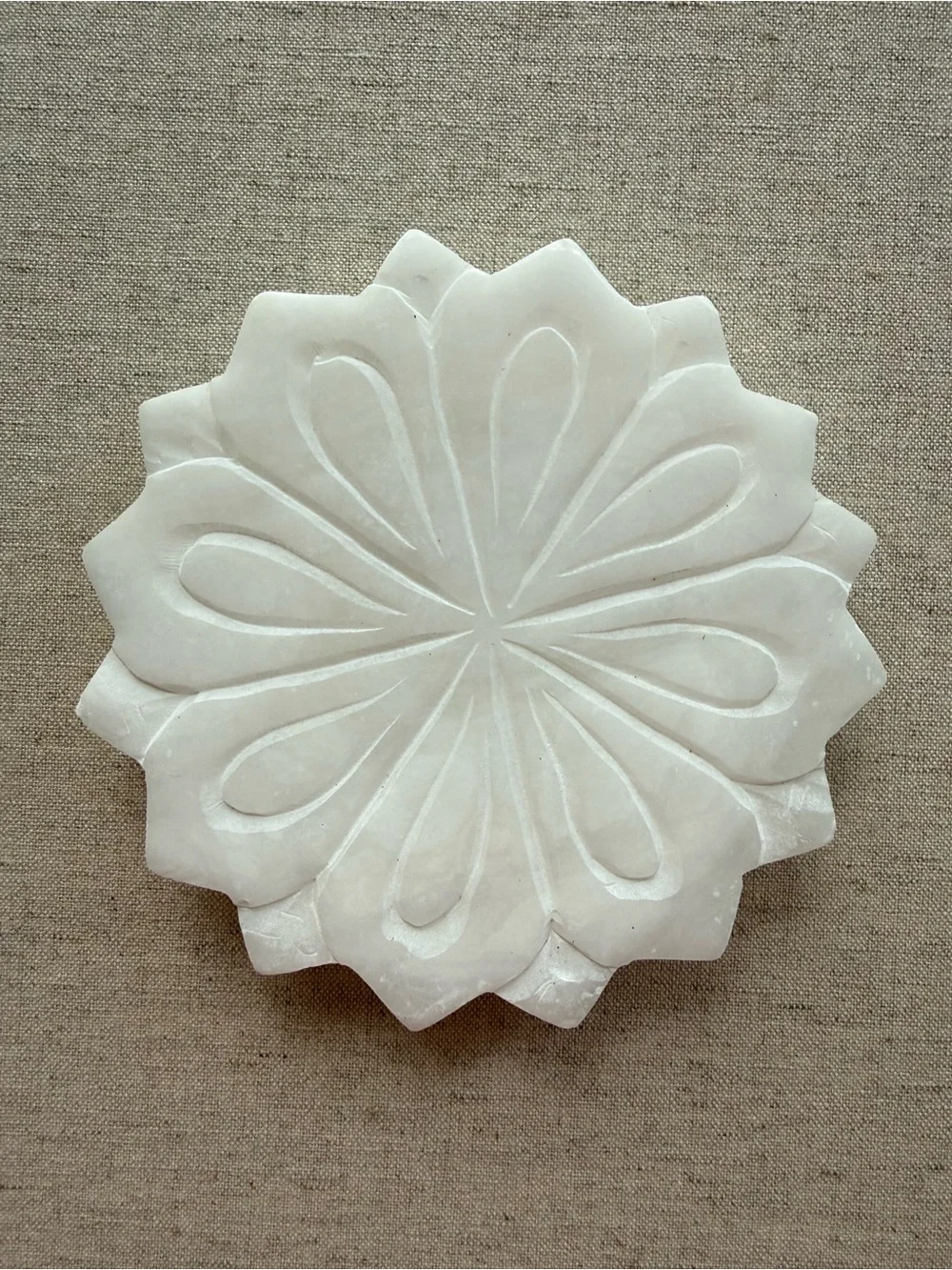 Carved White Stone Floral Soap Dish Decorative Vanity Tray